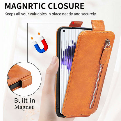 For Nothing phone (1) 5G PU Leather Zipper Vertical Flip Wallet Case Magnetic Closure Stand Protective Cover