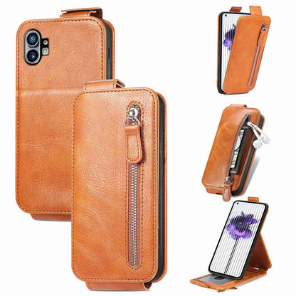 For Nothing phone (1) 5G PU Leather Zipper Vertical Flip Wallet Case Magnetic Closure Stand Protective Cover