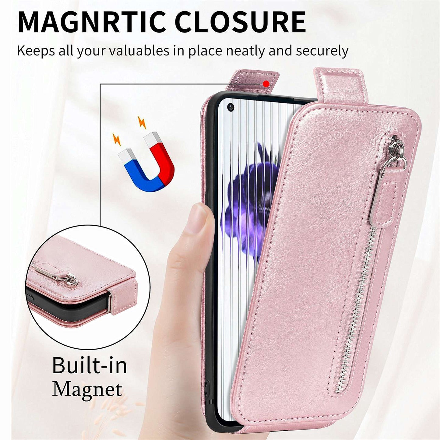 For Nothing phone (1) 5G PU Leather Zipper Vertical Flip Wallet Case Magnetic Closure Stand Protective Cover