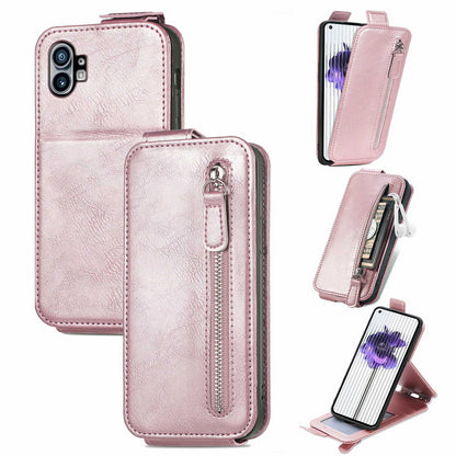 For Nothing phone (1) 5G PU Leather Zipper Vertical Flip Wallet Case Magnetic Closure Stand Protective Cover