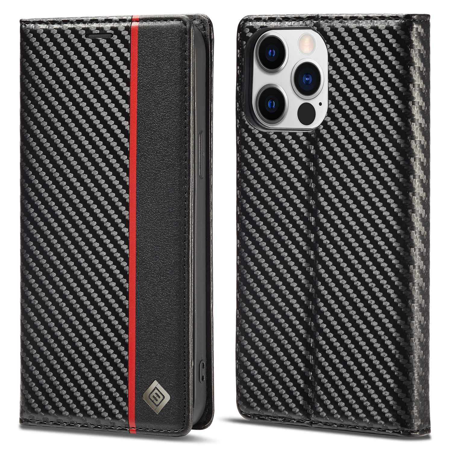 LC.IMEEKE for iPhone 14 Pro 6.1 inch Carbon Fiber Texture PU Leather Anti-drop Cover Magnetic Adsorption Phone Wallet Stand Case