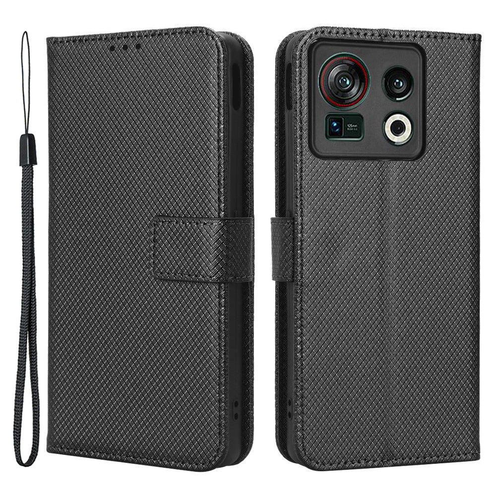 Shockproof Phone Wallet Case For ZTE nubia Z40S Pro 5G Diamond Texture PU Leather Cell Phone Cover with Strap