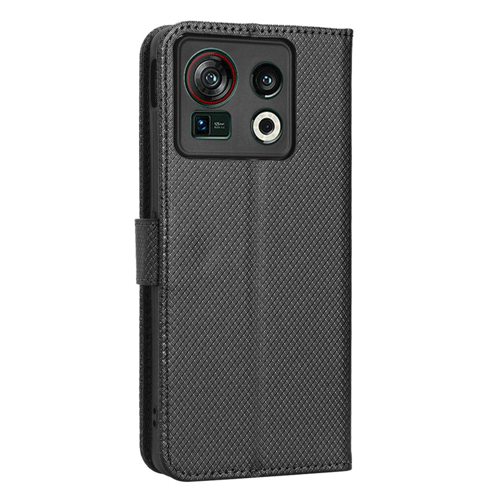 Shockproof Phone Wallet Case For ZTE nubia Z40S Pro 5G Diamond Texture PU Leather Cell Phone Cover with Strap