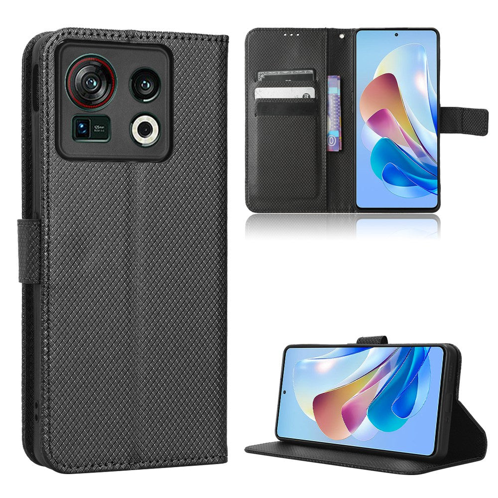 Shockproof Phone Wallet Case For ZTE nubia Z40S Pro 5G Diamond Texture PU Leather Cell Phone Cover with Strap