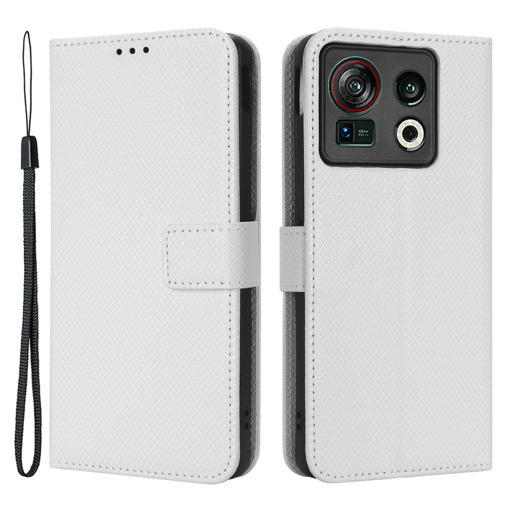 Shockproof Phone Wallet Case For ZTE nubia Z40S Pro 5G Diamond Texture PU Leather Cell Phone Cover with Strap