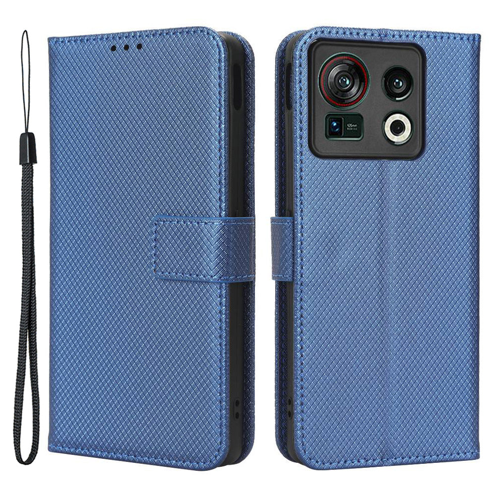 Shockproof Phone Wallet Case For ZTE nubia Z40S Pro 5G Diamond Texture PU Leather Cell Phone Cover with Strap