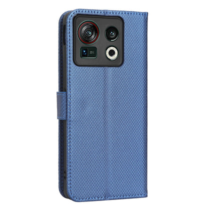 Shockproof Phone Wallet Case For ZTE nubia Z40S Pro 5G Diamond Texture PU Leather Cell Phone Cover with Strap