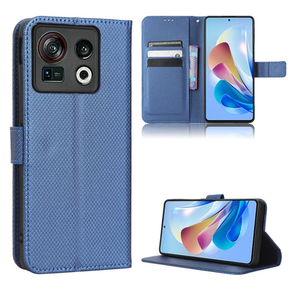 Shockproof Phone Wallet Case For ZTE nubia Z40S Pro 5G Diamond Texture PU Leather Cell Phone Cover with Strap