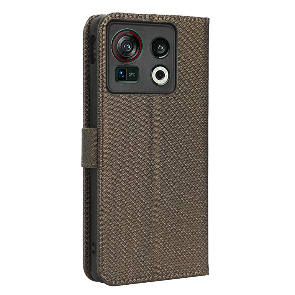 Shockproof Phone Wallet Case For ZTE nubia Z40S Pro 5G Diamond Texture PU Leather Cell Phone Cover with Strap