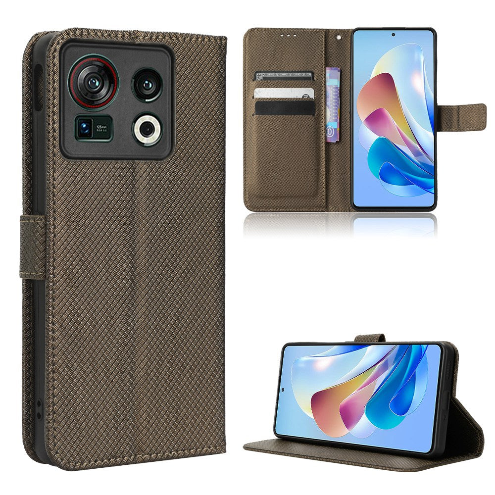 Shockproof Phone Wallet Case For ZTE nubia Z40S Pro 5G Diamond Texture PU Leather Cell Phone Cover with Strap