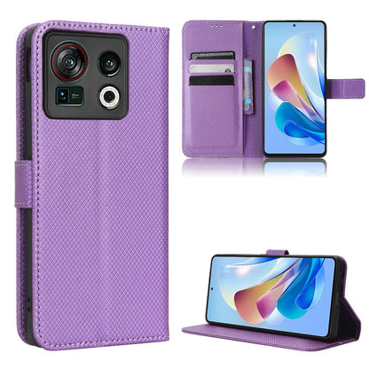 Shockproof Phone Wallet Case For ZTE nubia Z40S Pro 5G Diamond Texture PU Leather Cell Phone Cover with Strap