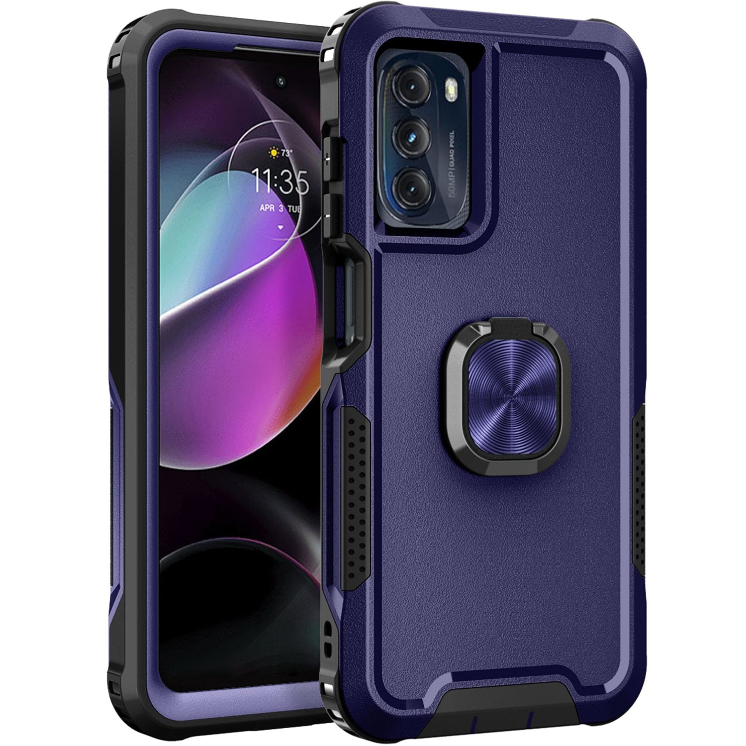 For Motorola Moto G 5G (2022) 3-in-1 PC + Silicone Anti-drop Phone Case Protective Back Cover with Rotatable Ring Kickstand