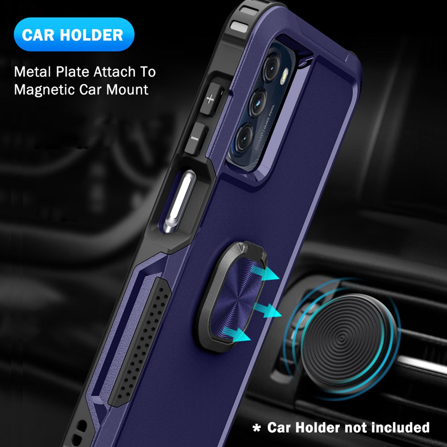 For Motorola Moto G 5G (2022) 3-in-1 PC + Silicone Anti-drop Phone Case Protective Back Cover with Rotatable Ring Kickstand