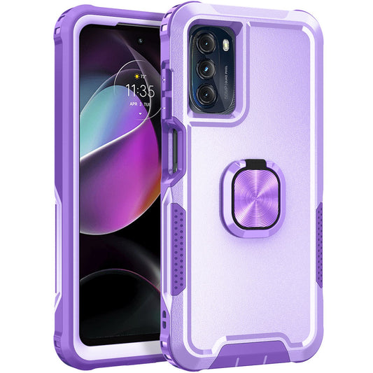 For Motorola Moto G 5G (2022) 3-in-1 PC + Silicone Anti-drop Phone Case Protective Back Cover with Rotatable Ring Kickstand