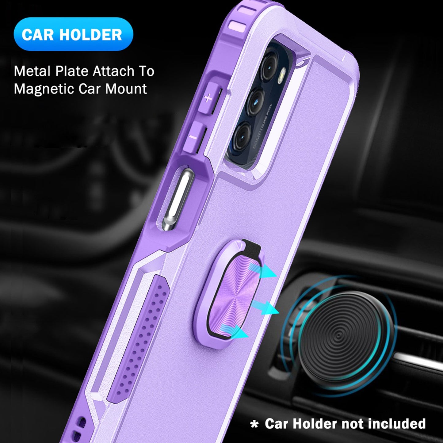 For Motorola Moto G 5G (2022) 3-in-1 PC + Silicone Anti-drop Phone Case Protective Back Cover with Rotatable Ring Kickstand