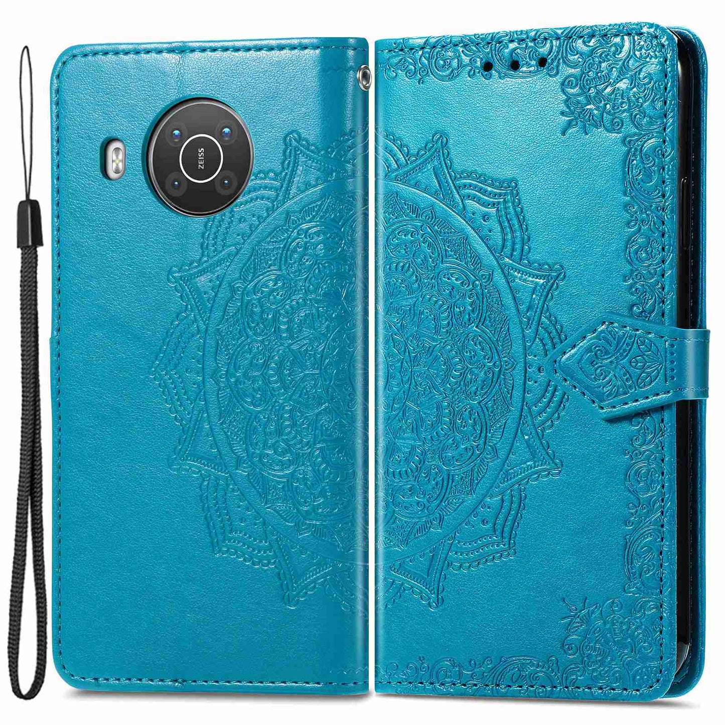 For Nokia X10 5G / X20 5G PU Leather Flip Phone Case Mandala Pattern Embossed Magnetic Closure Stand Folio Wallet Cover with Strap