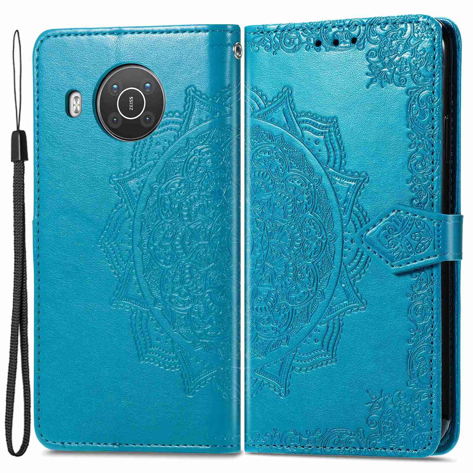 For Nokia X10 5G / X20 5G PU Leather Flip Phone Case Mandala Pattern Embossed Magnetic Closure Stand Folio Wallet Cover with Strap