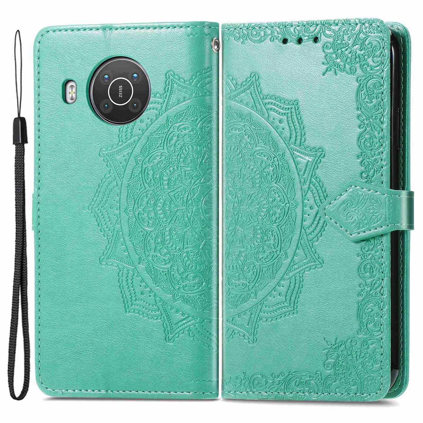 For Nokia X10 5G / X20 5G PU Leather Flip Phone Case Mandala Pattern Embossed Magnetic Closure Stand Folio Wallet Cover with Strap