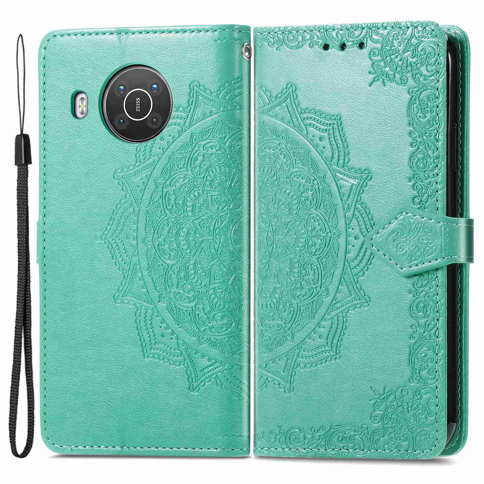 For Nokia X10 5G / X20 5G PU Leather Flip Phone Case Mandala Pattern Embossed Magnetic Closure Stand Folio Wallet Cover with Strap