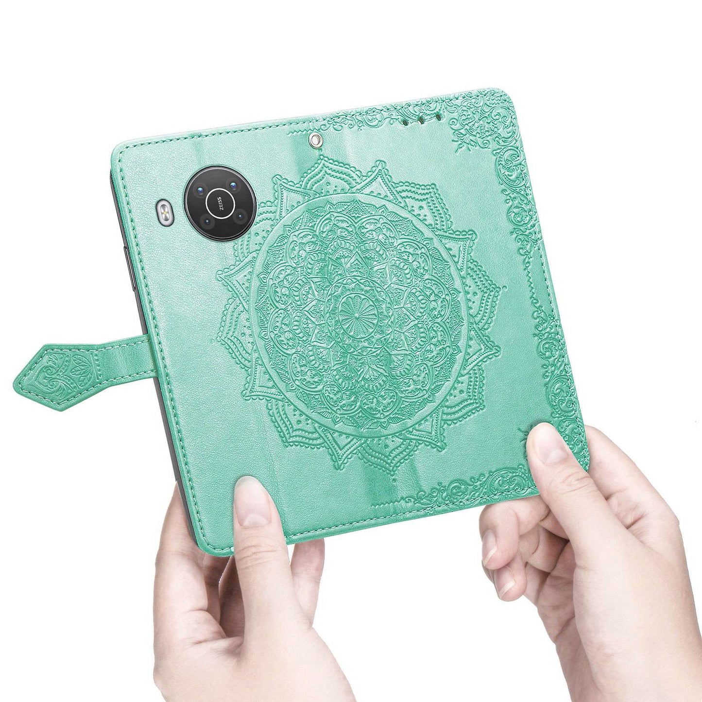 For Nokia X10 5G / X20 5G PU Leather Flip Phone Case Mandala Pattern Embossed Magnetic Closure Stand Folio Wallet Cover with Strap