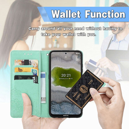 For Nokia X10 5G / X20 5G PU Leather Flip Phone Case Mandala Pattern Embossed Magnetic Closure Stand Folio Wallet Cover with Strap