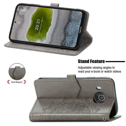 For Nokia X10 5G / X20 5G PU Leather Flip Phone Case Mandala Pattern Embossed Magnetic Closure Stand Folio Wallet Cover with Strap