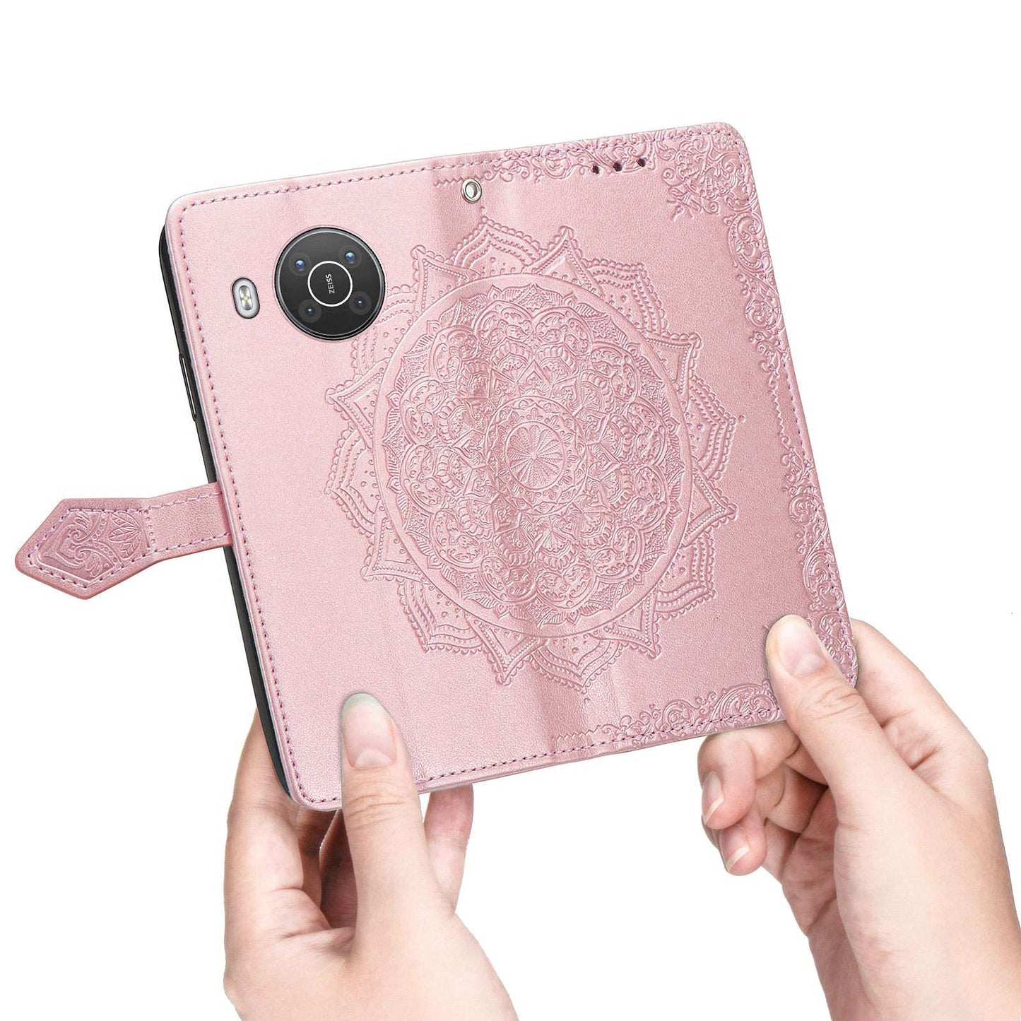 For Nokia X10 5G / X20 5G PU Leather Flip Phone Case Mandala Pattern Embossed Magnetic Closure Stand Folio Wallet Cover with Strap