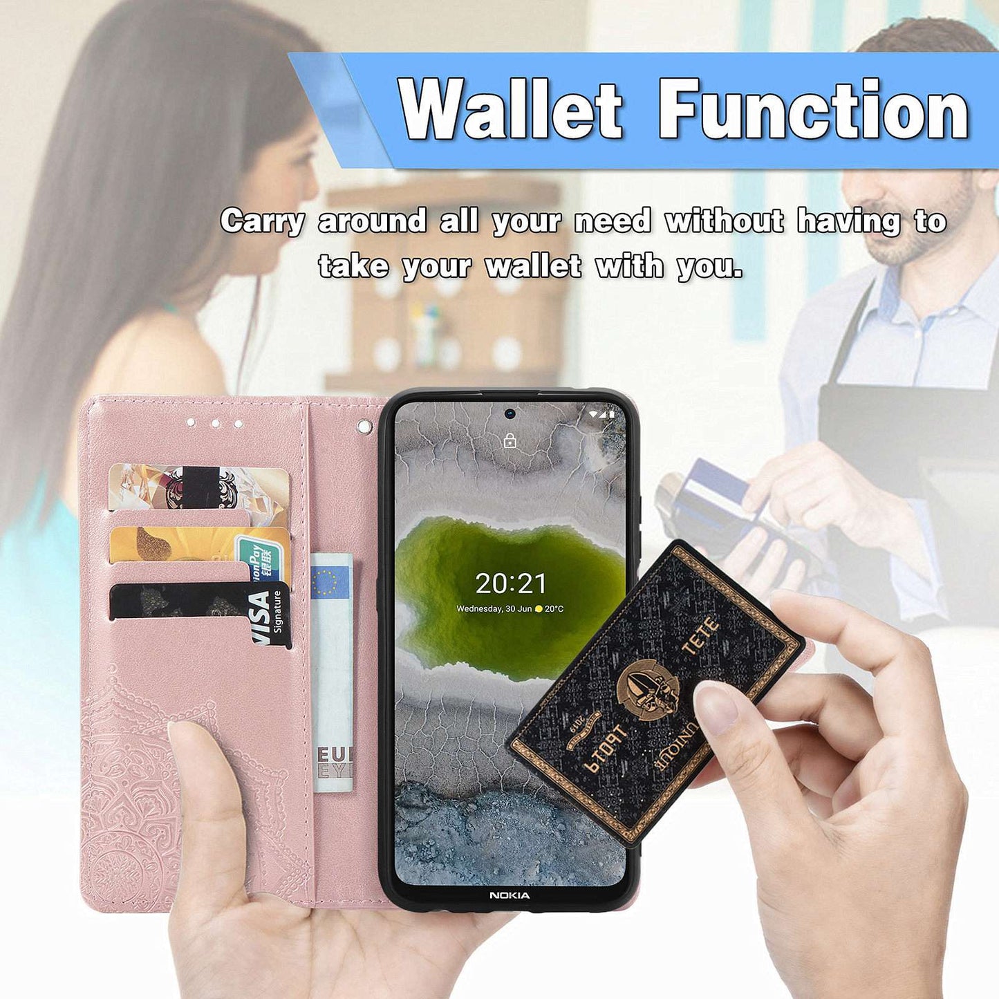 For Nokia X10 5G / X20 5G PU Leather Flip Phone Case Mandala Pattern Embossed Magnetic Closure Stand Folio Wallet Cover with Strap