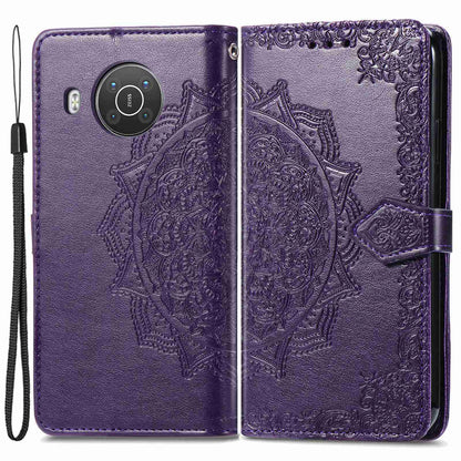 For Nokia X10 5G / X20 5G PU Leather Flip Phone Case Mandala Pattern Embossed Magnetic Closure Stand Folio Wallet Cover with Strap