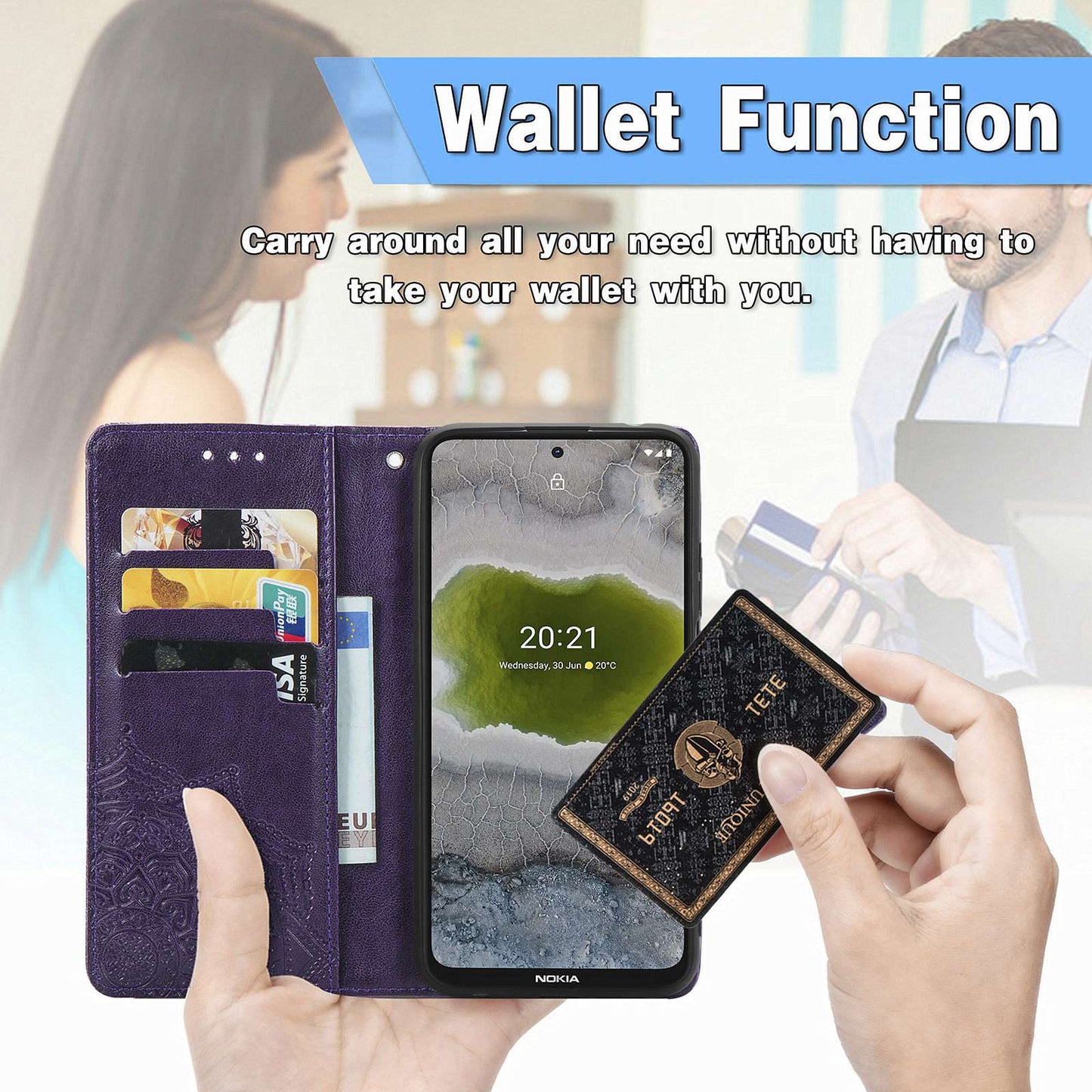 For Nokia X10 5G / X20 5G PU Leather Flip Phone Case Mandala Pattern Embossed Magnetic Closure Stand Folio Wallet Cover with Strap