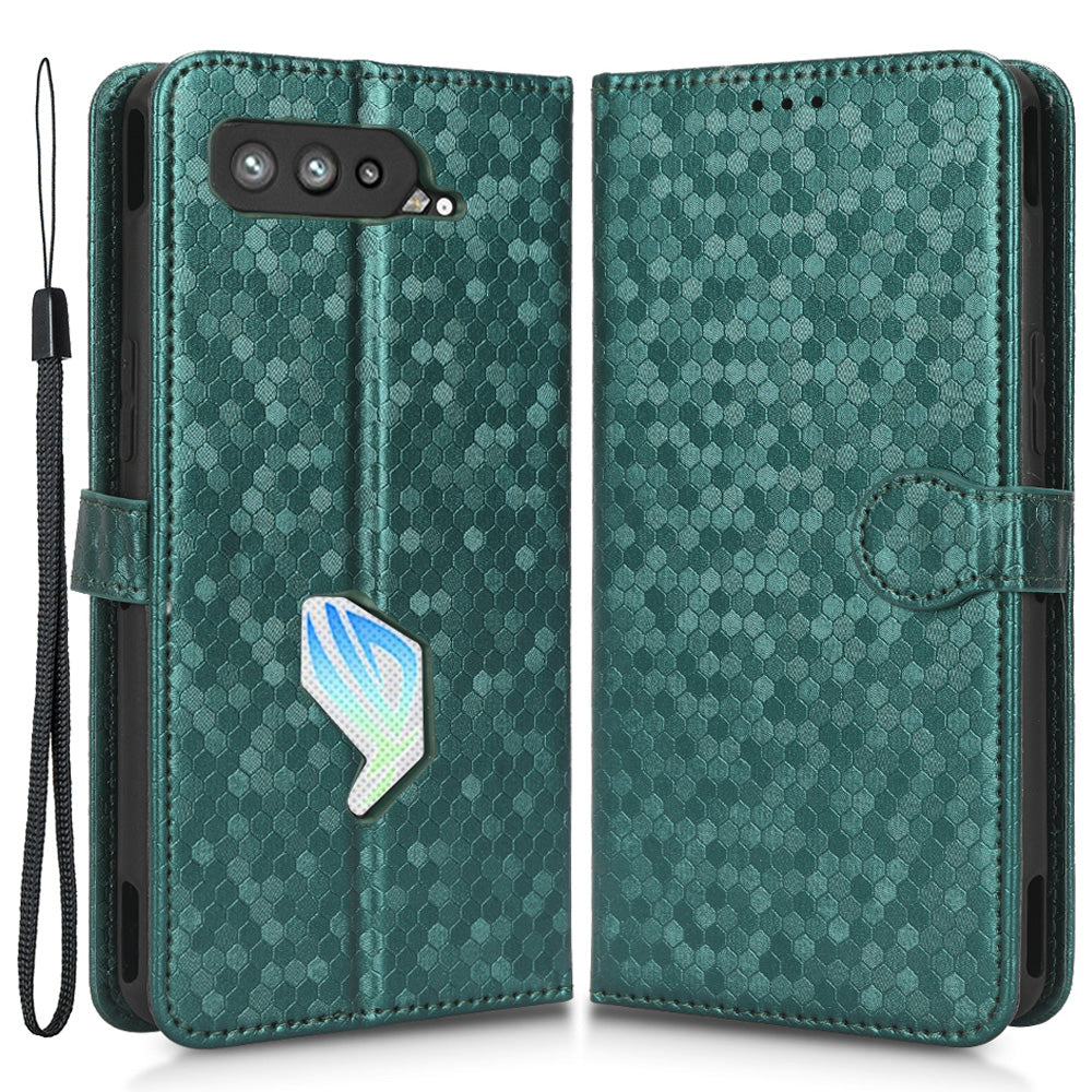 Dot Pattern Imprinted Case for Asus ROG Phone 5, PU Leather Stand Wallet Well-protected Phone Cover