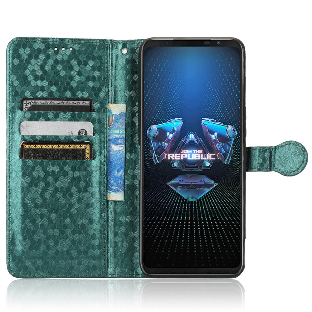 Dot Pattern Imprinted Case for Asus ROG Phone 5, PU Leather Stand Wallet Well-protected Phone Cover