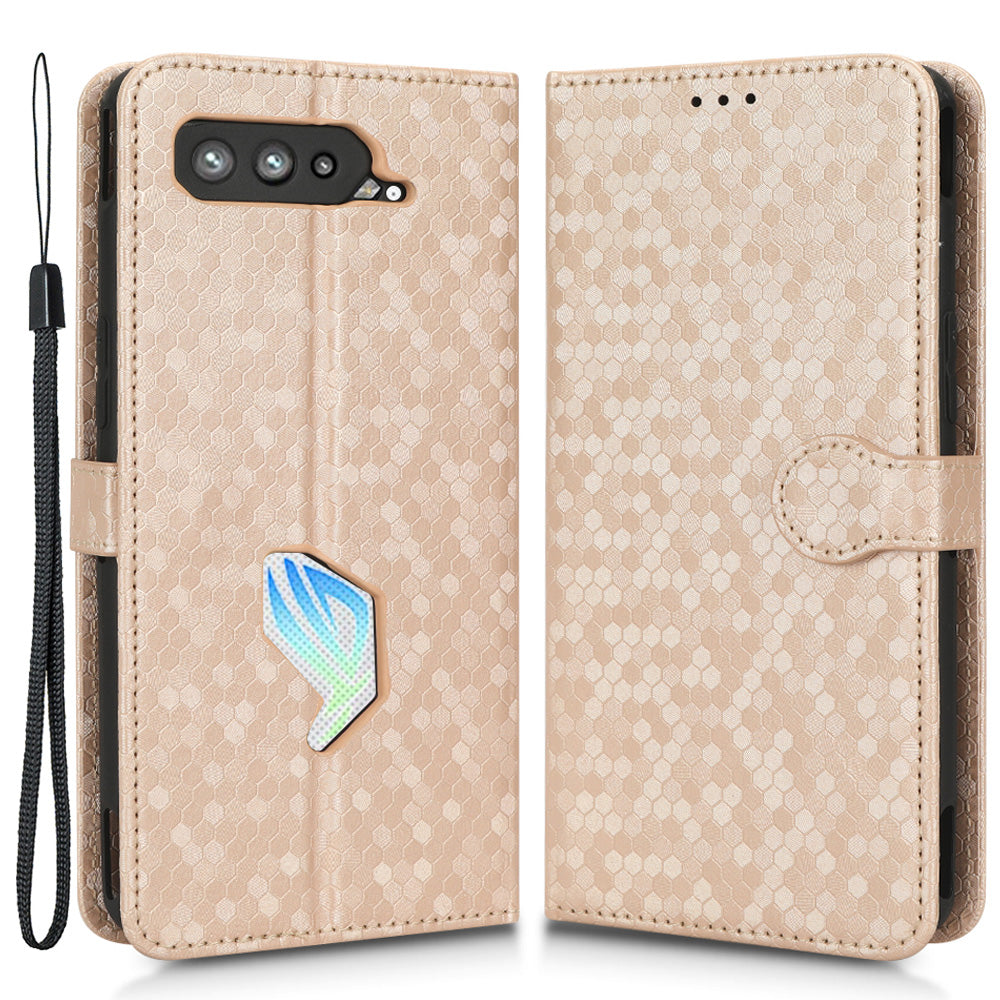 Dot Pattern Imprinted Case for Asus ROG Phone 5, PU Leather Stand Wallet Well-protected Phone Cover