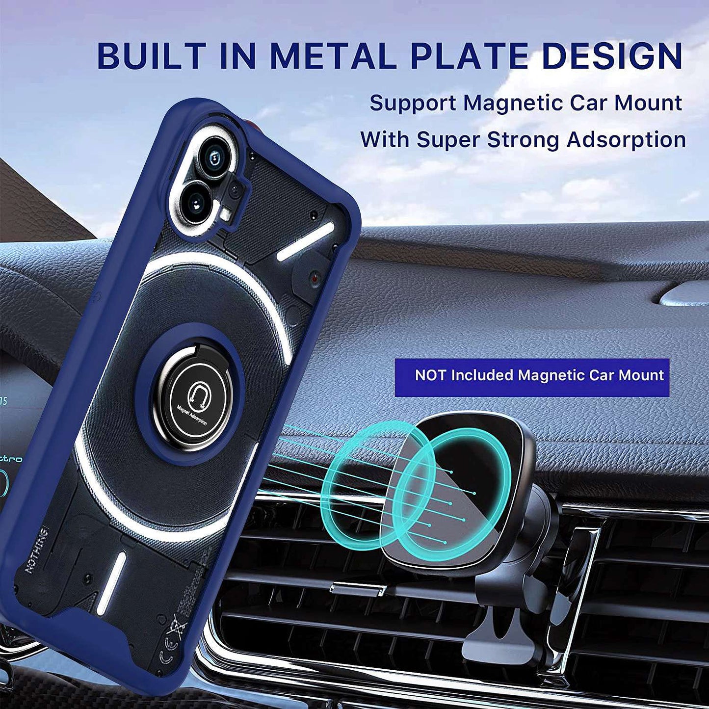 For Nothing phone (1) 5G TPU+Acrylic Phone Case Ring Holder Kickstand Design Built-in Magnetic Holder Metal Sheet Shell