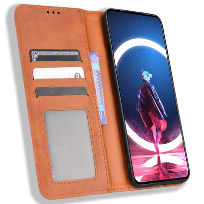 Anti-drop Phone Cover For ZTE nubia Red Magic 7S Pro 5G Magnetic Auto Closing Phone Case Retro Texture PU Leather Wallet Stand