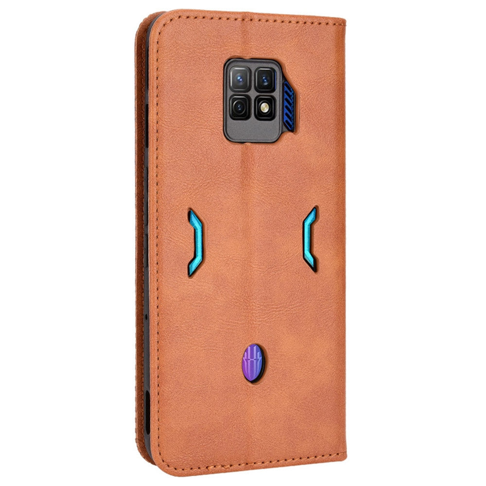 Anti-drop Phone Cover For ZTE nubia Red Magic 7S Pro 5G Magnetic Auto Closing Phone Case Retro Texture PU Leather Wallet Stand