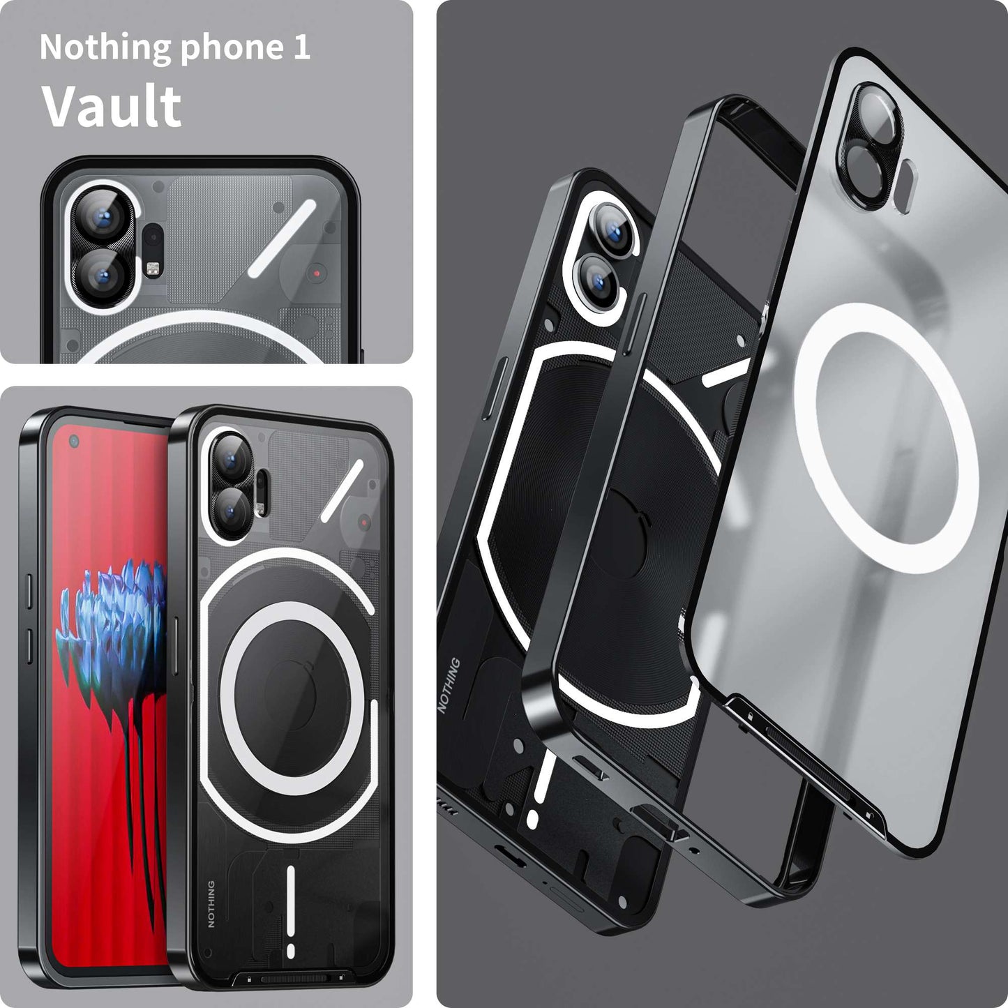 For Nothing phone (1) 5G Drop-proof Slim Phone Case with Metal Frame Magnetic Back Cover with Integrated Lens Cover