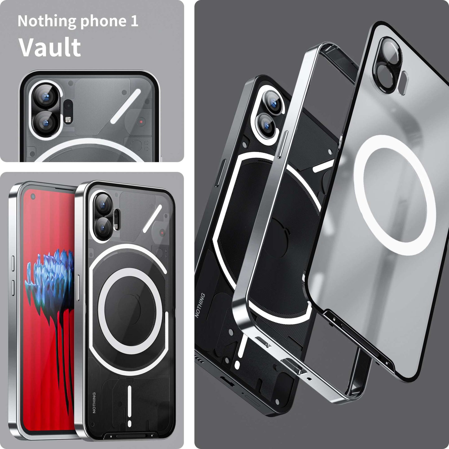 For Nothing phone (1) 5G Drop-proof Slim Phone Case with Metal Frame Magnetic Back Cover with Integrated Lens Cover