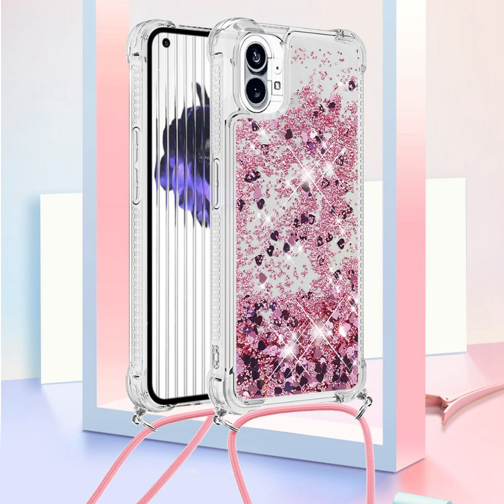 YB Quicksand Series-4 for Nothing phone (1) 5G Soft TPU Drop-proof Glitter Case Liquid Floating Quicksand Phone Cover with Adjustable Lanyard