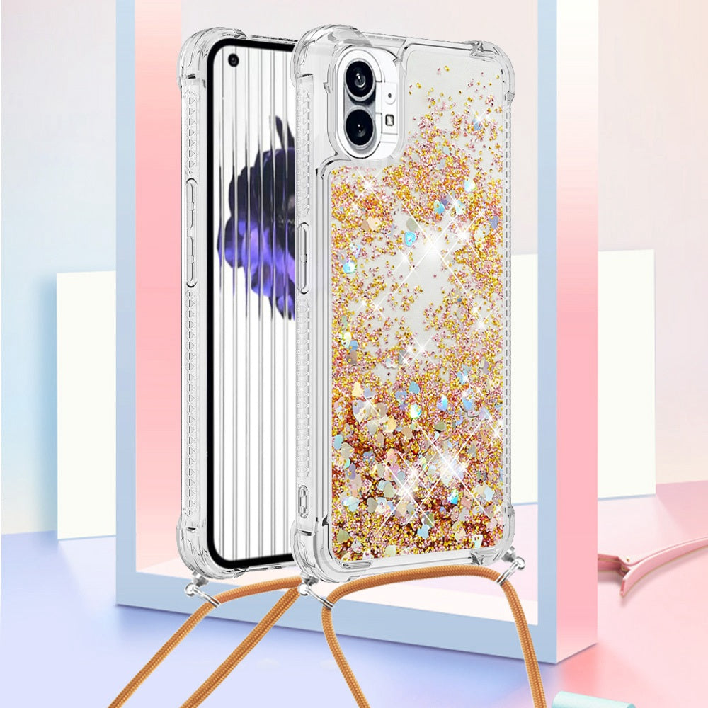 YB Quicksand Series-4 for Nothing phone (1) 5G Soft TPU Drop-proof Glitter Case Liquid Floating Quicksand Phone Cover with Adjustable Lanyard