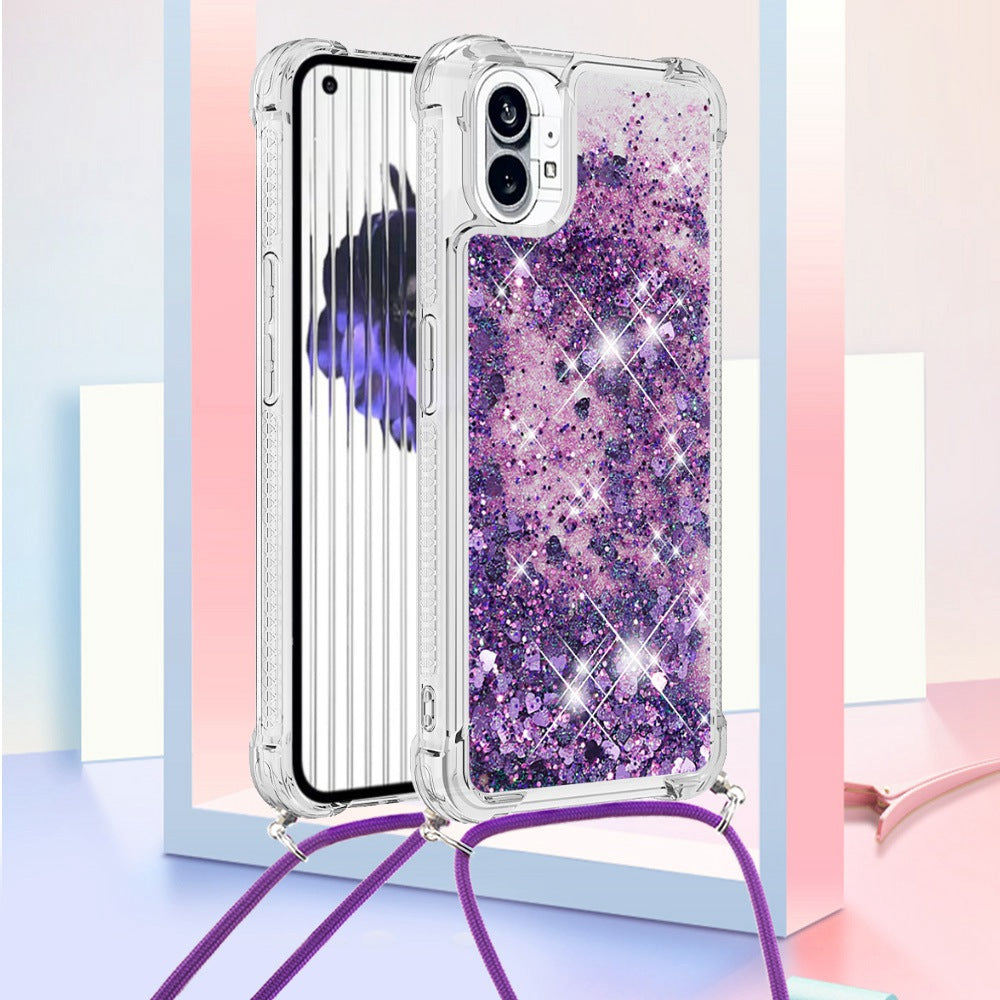 YB Quicksand Series-4 for Nothing phone (1) 5G Soft TPU Drop-proof Glitter Case Liquid Floating Quicksand Phone Cover with Adjustable Lanyard