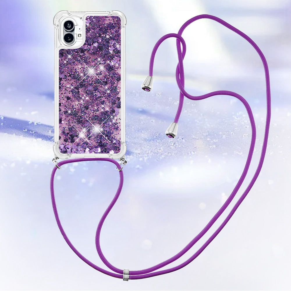 YB Quicksand Series-4 for Nothing phone (1) 5G Soft TPU Drop-proof Glitter Case Liquid Floating Quicksand Phone Cover with Adjustable Lanyard