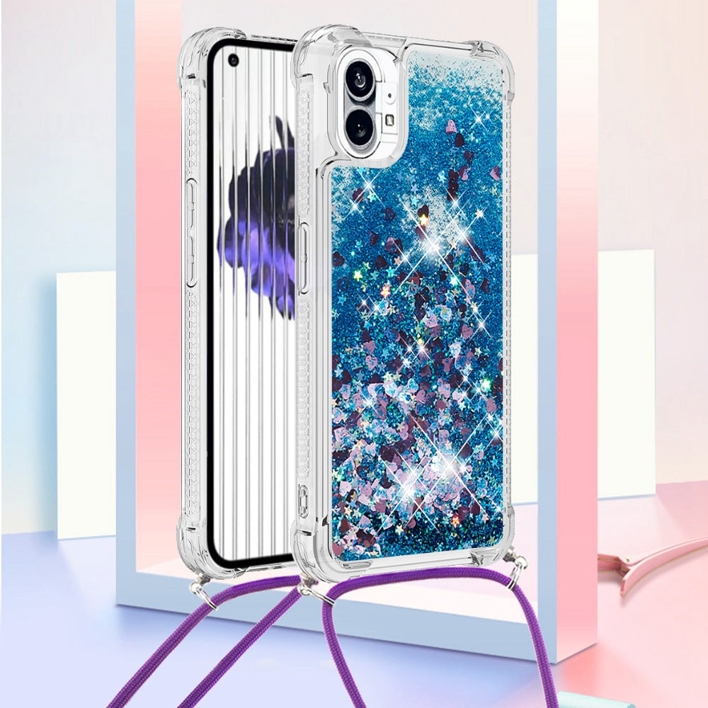 YB Quicksand Series-4 for Nothing phone (1) 5G Soft TPU Drop-proof Glitter Case Liquid Floating Quicksand Phone Cover with Adjustable Lanyard