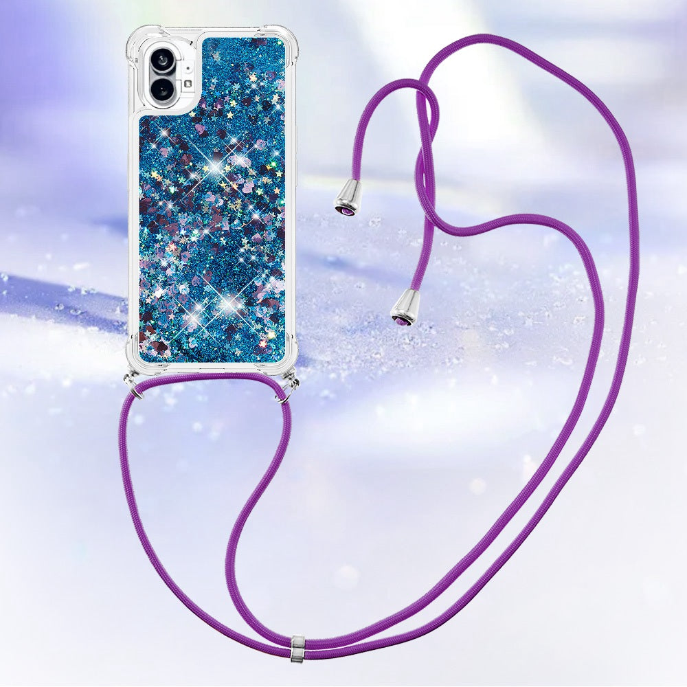 YB Quicksand Series-4 for Nothing phone (1) 5G Soft TPU Drop-proof Glitter Case Liquid Floating Quicksand Phone Cover with Adjustable Lanyard