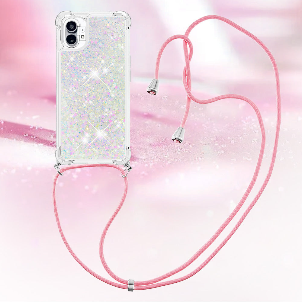 YB Quicksand Series-4 for Nothing phone (1) 5G Soft TPU Drop-proof Glitter Case Liquid Floating Quicksand Phone Cover with Adjustable Lanyard