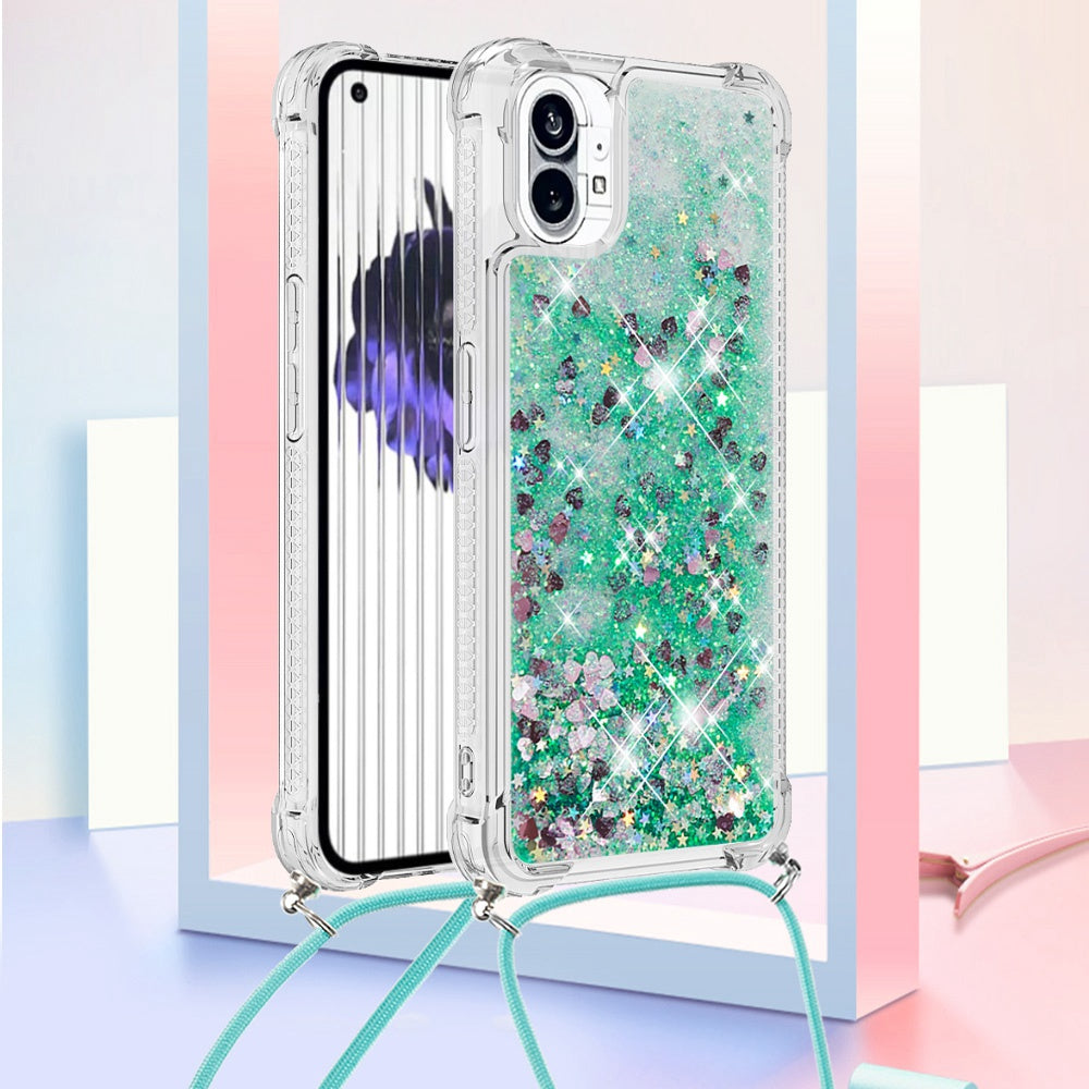 YB Quicksand Series-4 for Nothing phone (1) 5G Soft TPU Drop-proof Glitter Case Liquid Floating Quicksand Phone Cover with Adjustable Lanyard