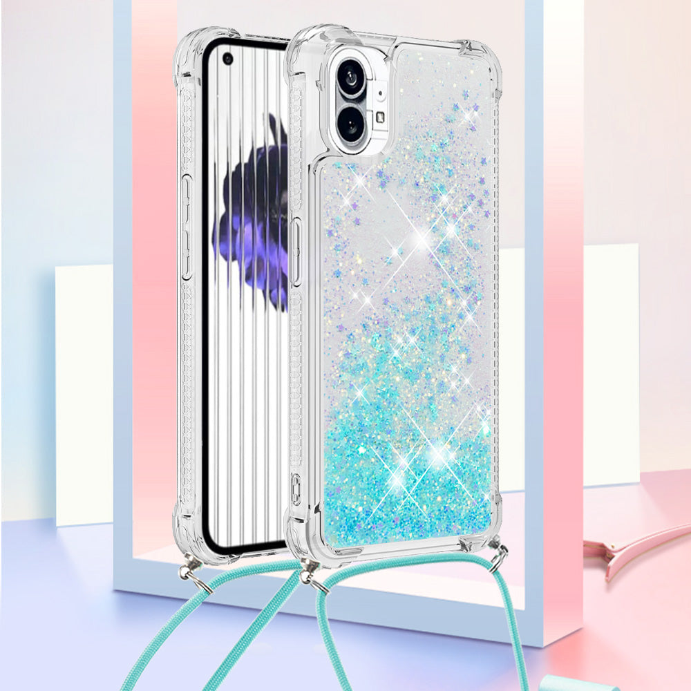 YB Quicksand Series-4 for Nothing phone (1) 5G Soft TPU Drop-proof Glitter Case Liquid Floating Quicksand Phone Cover with Adjustable Lanyard