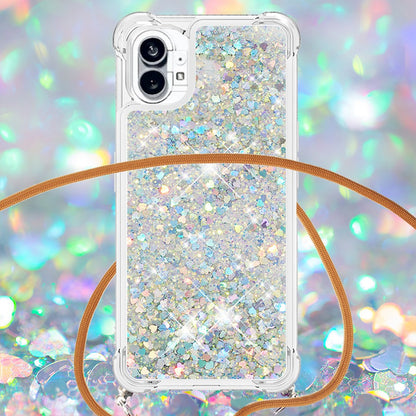 YB Quicksand Series-4 for Nothing phone (1) 5G Soft TPU Drop-proof Glitter Case Liquid Floating Quicksand Phone Cover with Adjustable Lanyard