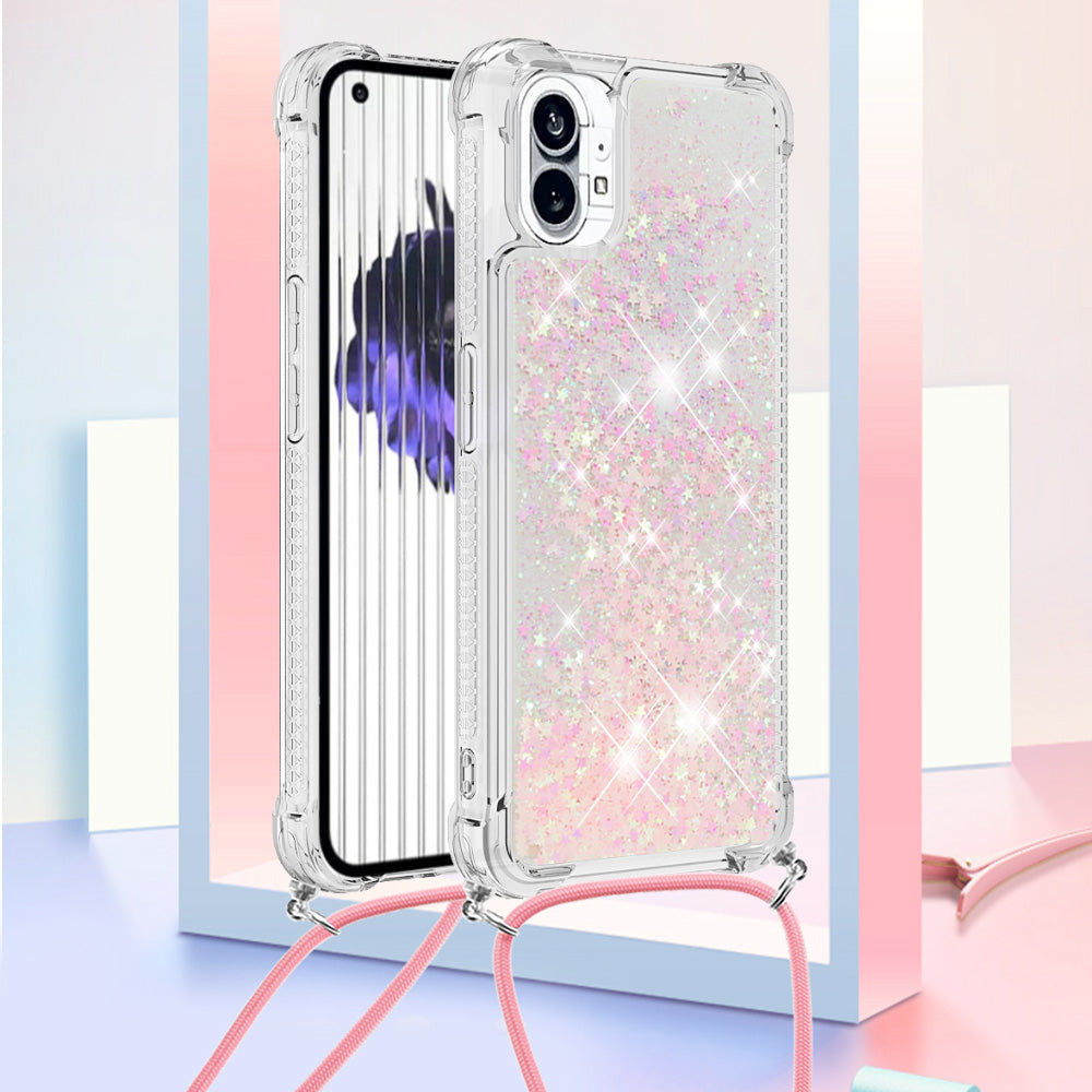 YB Quicksand Series-4 for Nothing phone (1) 5G Soft TPU Drop-proof Glitter Case Liquid Floating Quicksand Phone Cover with Adjustable Lanyard