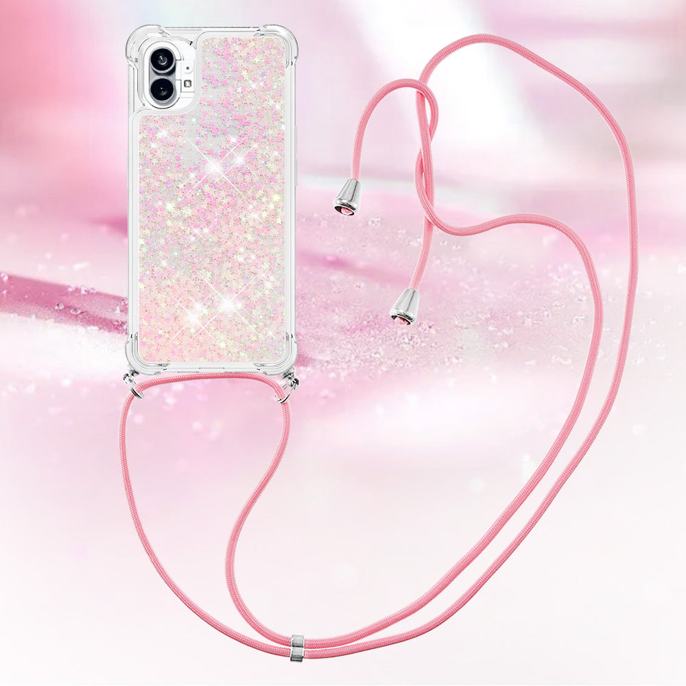 YB Quicksand Series-4 for Nothing phone (1) 5G Soft TPU Drop-proof Glitter Case Liquid Floating Quicksand Phone Cover with Adjustable Lanyard